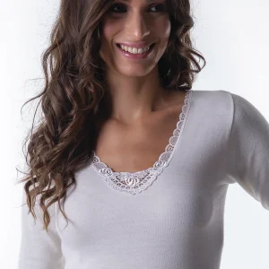 2113-MAGLIETTA MANICA LUNGA CON PIZZO IN LANA COTONE