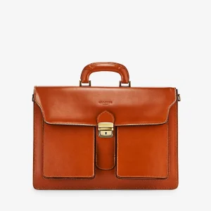 Cartella in Pelle color Cuoio VIAVERDI Made in Italy - 3 Soffietti Pc 15.6