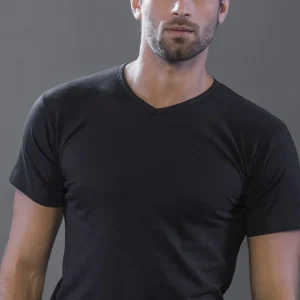 122-MAGLIETTA MEZZA MANICA COLLO A V IN COTONE