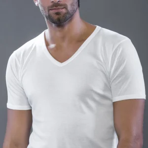 1602-MAGLIETTA MEZZA MANICA COLLO A V IN FILO DI SCOZIA