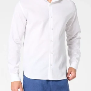Camicia Manica Lunga in Lino e Cotone - Bianco