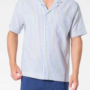 Camicia Manica Corta in Lino e Cotone - Fantasia Righe Fantasia