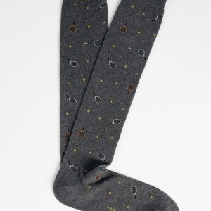 Calza Lunga in Cotone con Fantasia Tennis - Grigio Scuro Melange