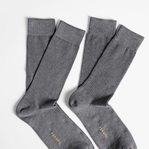 Calza Corta a Coste in Cotone Elasticizzato Bi-Pack - Antracite Melange