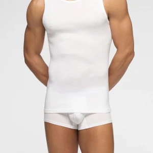 Canotta Spalla Larga in Filo di Scozia - Bianco